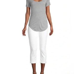Jen 7 by 7 for all Mankind Straight Crop & Roll White Jeans Size 12 Stretch
